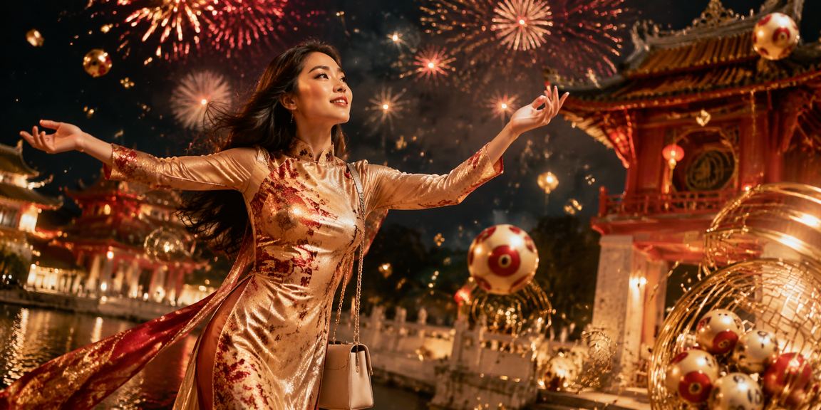 Phụ nữ mặc áo dài Hà Nội kiểm tra kết quả xổ số và cá cược trực tuyến trên thiết bị di động
