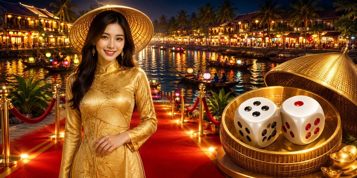 Người chơi xem hướng dẫn FAQ cá cược tại Hội An trong trang phục áo dài